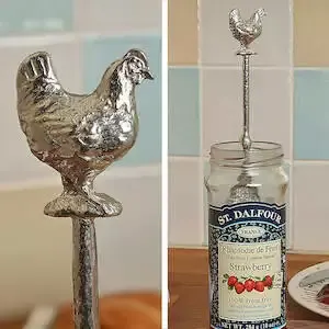 Chicken Pewter Spoon With A Hook For Jam Jars