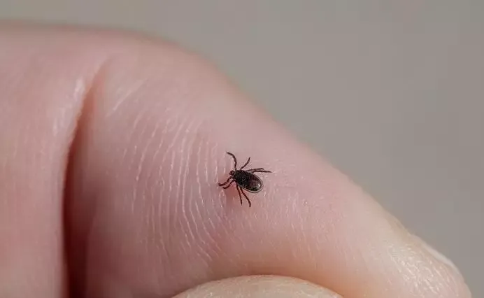 A small tick on a human finger