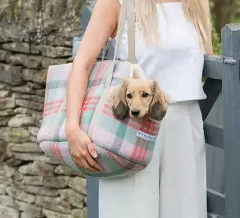 Mutts And Hounds Macaroon Check Tweed Dog Carrier 