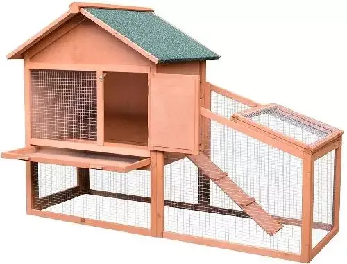 PawHut 2-Tier Solid Wood Guinea Pig Hutch