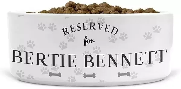 Personalised Reserved For [NAME] Dog Bones Ceramic Pet Bowl