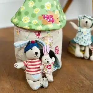 Fabric Rabbit House And Family