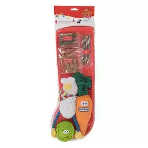 Pets At Home 6 Piece Toys and Treats Festive Dog Stocking Large